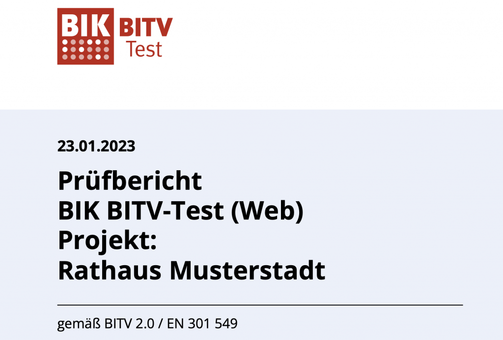 BITV Test Prüfberich Deckblatt