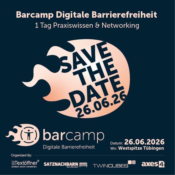 Flyer Barcamp Digitale Barrierefreiheit in der Westspitze in Tübingen am 26.06.2026